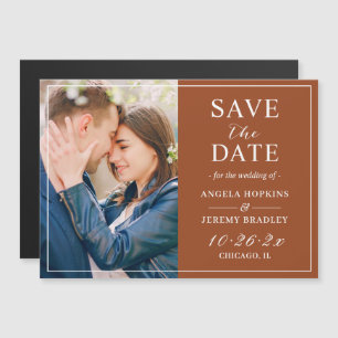 Trendy Terracotta Colour Photo Save the Date Magne