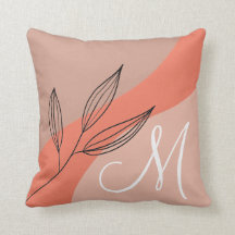 Trendy terracotta floral monogram throw pillow