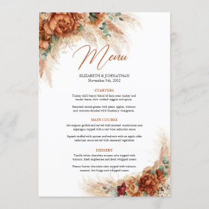 Trendy terracotta floral pampas grass eucalyptus menu