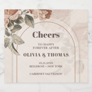 Trendy Terracotta flowers sage brown hues arch Sparkling Wine Label
