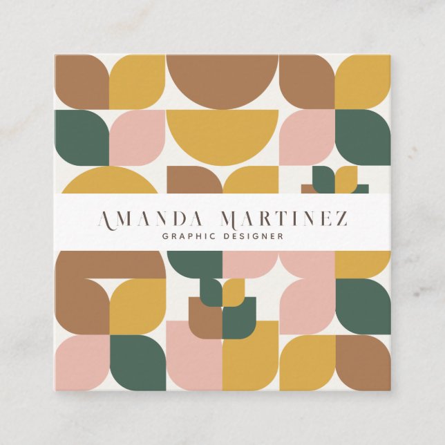 Trendy Terracotta Geometric Pattern Social Media Square Business Card (Front)
