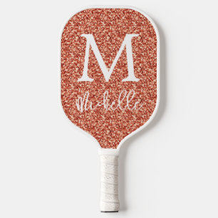 Trendy Terracotta Glitter Monogram Initial Name Pickleball Paddle