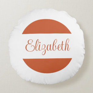 Trendy Terracotta Orange Handwritten Name Round Pillow