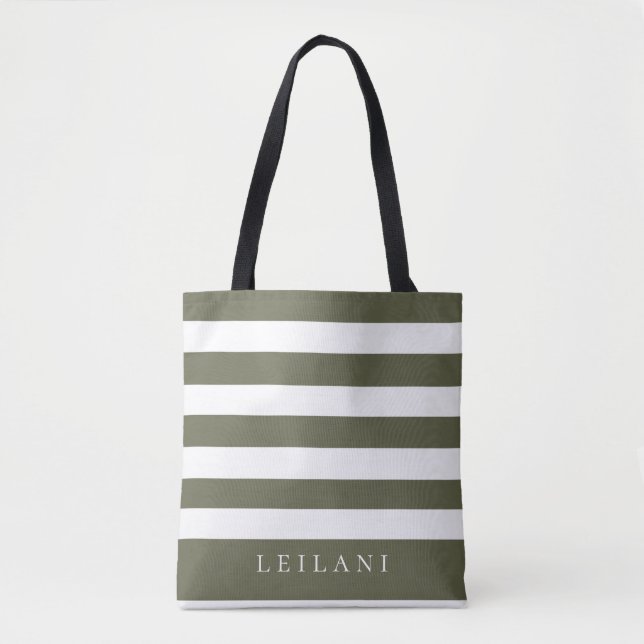 Trendy Terrarium Moss Green Stripe Pattern Tote Bag (Front)