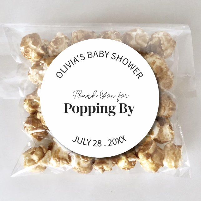 Trendy Thank You for Popping By Baby Bridal Shower Classic Round Sticker (Creator Uploaded)