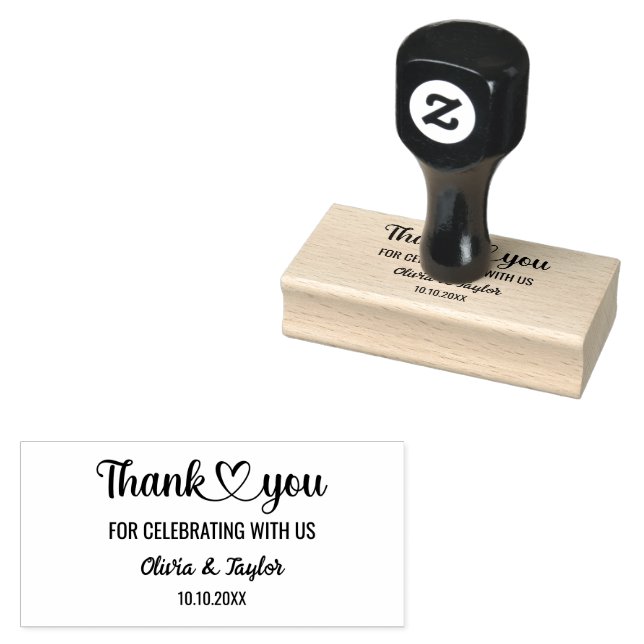 Trendy Thank You Heart Couple Name Typography Text Rubber Stamp (Stamped)
