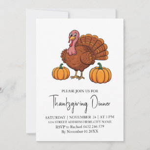 Trendy Thanksgiving Dinner Turkey Pumpkin          Invitation