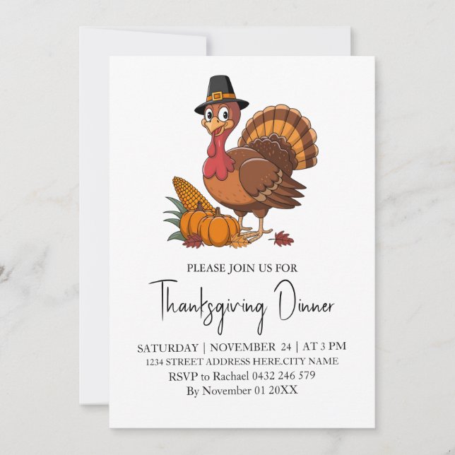 Trendy Thanksgiving Dinner Turkey Pumpkin          Invitation (Front)