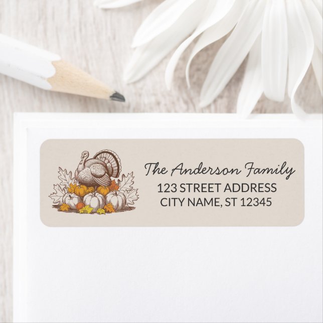 Trendy Thanksgiving Turkey Pumpkin Return Address  (Insitu)