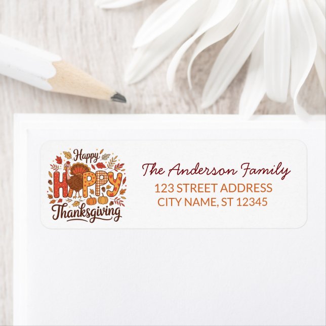 Trendy Thanksgiving Turkey Pumpkin Return Address  (Insitu)