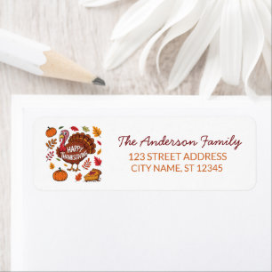 Trendy Thanksgiving Turkey Pumpkin Return Address