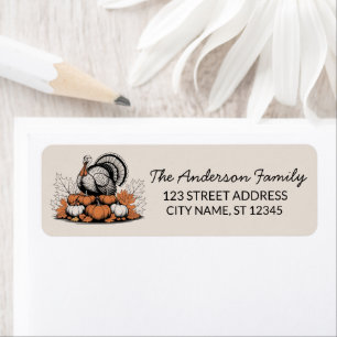 Trendy Thanksgiving Turkey Pumpkin Return Address 