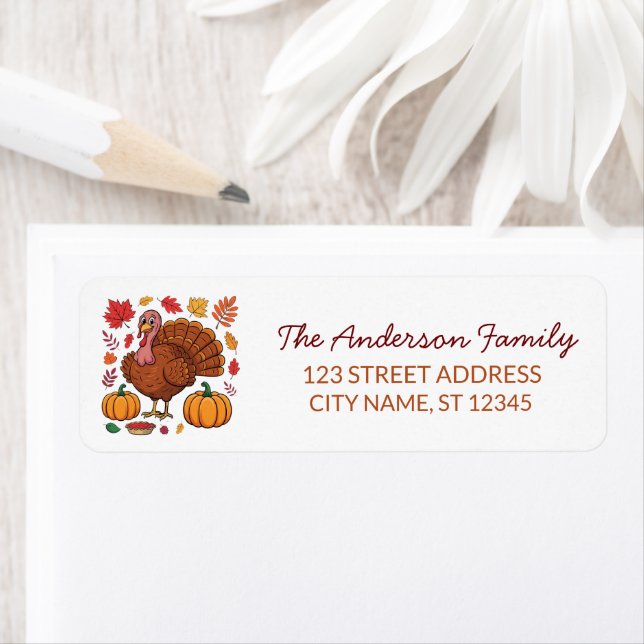 Trendy Thanksgiving Turkey Pumpkin Return Address  (Insitu)