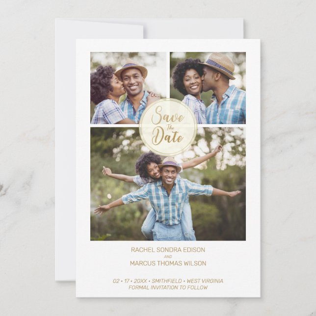 Trendy Three Photos Instant Engagement Session Save The Date (Front)