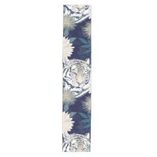 Trendy Tiger Animal Watercolor Floral Blue Design Medium Table Runner