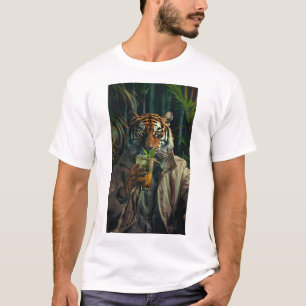 Trendy Tiger Drinking Coffee T-Shirt