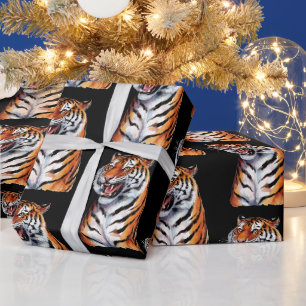 Trendy Tiger Head Black Wrapping Paper