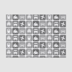 Trendy Travel Icons Black and White Pattern Tissue Paper
