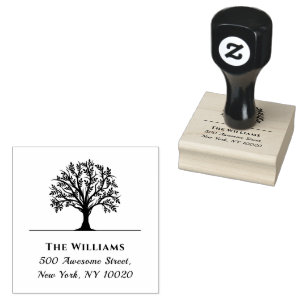 Trendy Tree Family Name Script Text Return Address Rubber Stamp