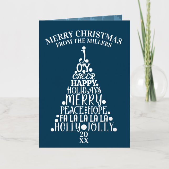 Trendy Tree Non-Photo Folded Navy Silver Foil Holiday Card (Front)