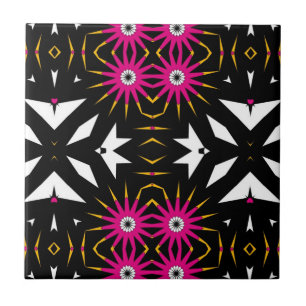 Trendy Tribal Abstract Black & Pink Geometric Tile