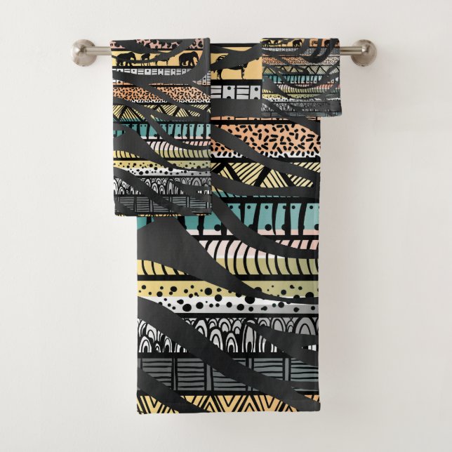 Trendy Tribal African Pattern Zebra Print Bath Towel Set (Insitu)