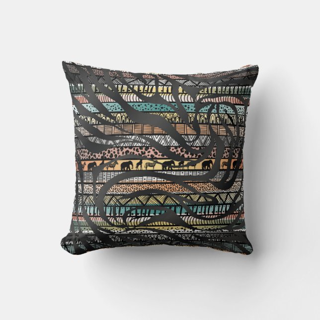 Trendy Tribal African Pattern Zebra Print Throw Pillow (Front)