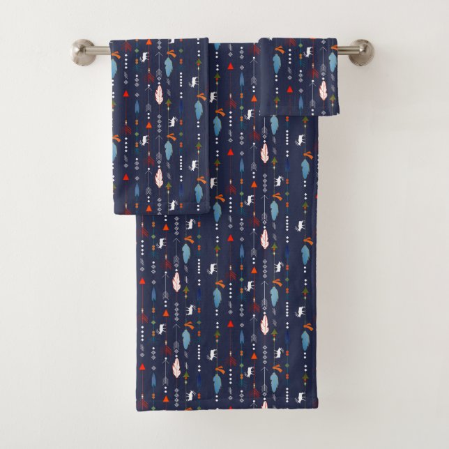 Trendy Tribal Feathered Arrows & Moose Bath Towel Set (Insitu)