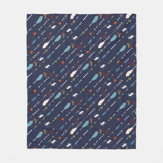 Trendy Tribal Moose & Feathered Arrow Personalized Fleece Blanket (Front)