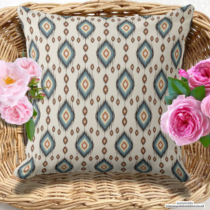 Trendy tribal pattern Brown and teal Seamless  Throw Pillow
