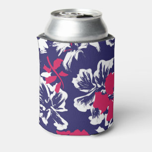 Trendy Tropical Abstract Blue Red Floral Pattern Can Cooler