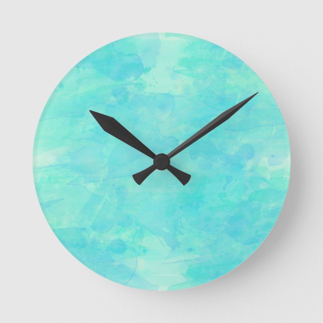 Trendy Tropical Aqua Watercolor Paint Background Round Clock (Front)