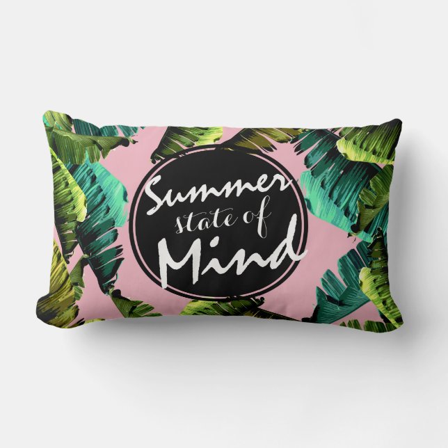 Trendy Tropical Banana Leaves Summer State of Mind Lumbar Pillow (Front)