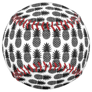 Trendy Tropical Black and White Pineapple Pattern Softball