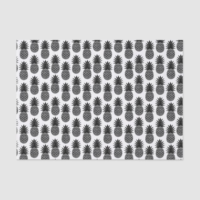 Trendy Tropical Black and White Pineapple Pattern Tissue Paper (Front)