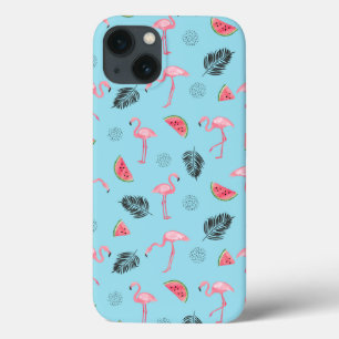 Trendy Tropical Flamingo & Watermelon Pattern iPhone 13 Case