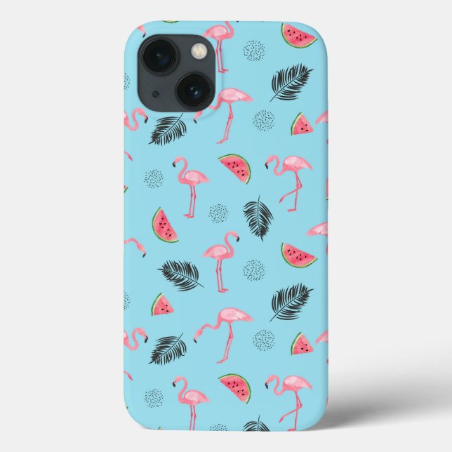 Trendy Tropical Flamingo & Watermelon Pattern Case-Mate iPhone Case (Back)