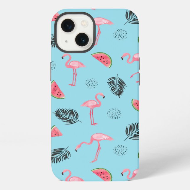 Trendy Tropical Flamingo & Watermelon Pattern iPhone Case (Back)