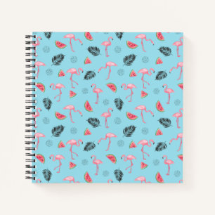 Trendy Tropical Flamingo & Watermelon Pattern Notebook