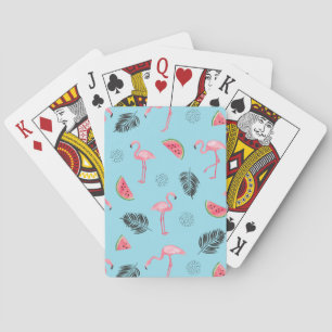 Trendy Tropical Flamingo & Watermelon Pattern Playing Cards