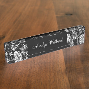 Trendy Tropical Floral Executive Monogram Nameplate