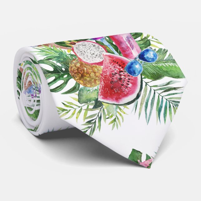 Trendy Tropical Floral Fruits Beverage Monogram Tie (Rolled)