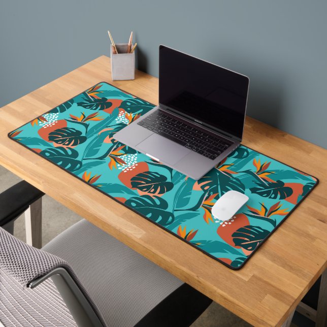Trendy tropical flowers palm leaves modern pattern desk mat (Office 2)