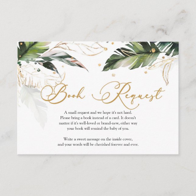 Trendy tropical leaves greenery gold diaper raffle enclosure card (Front)