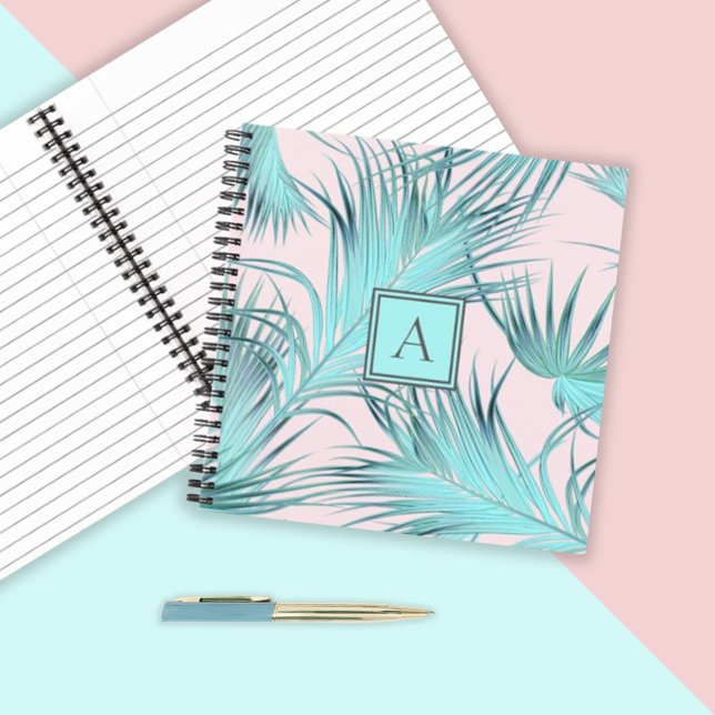 Trendy Tropical Palm Fronds Pattern with Monogram Notebook (Creator Uploaded)