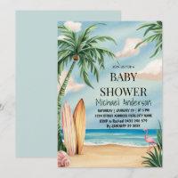 Trendy tropical Summer surfing Beach Baby Shower 