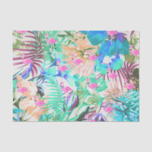 Trendy tropical teal pink floral flamingo tissue paper