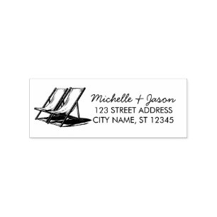 Trendy Tropical Two Chairs Wedding Return Address  Rubber Stamp