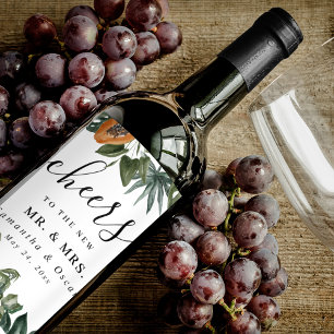 Trendy Tropical Watercolor Green Leaves Wine Label