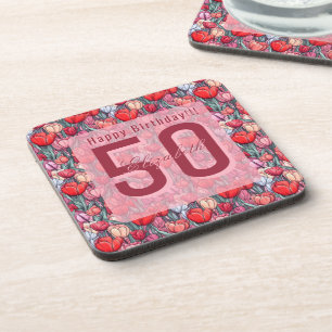 Trendy Tulip Flower Birthday Coaster